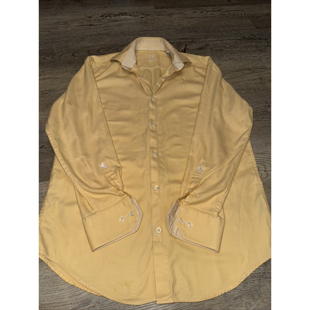 Bugatchi yellow long sleeve size 16 32–33 Men's Dress Shirt Spring Summer